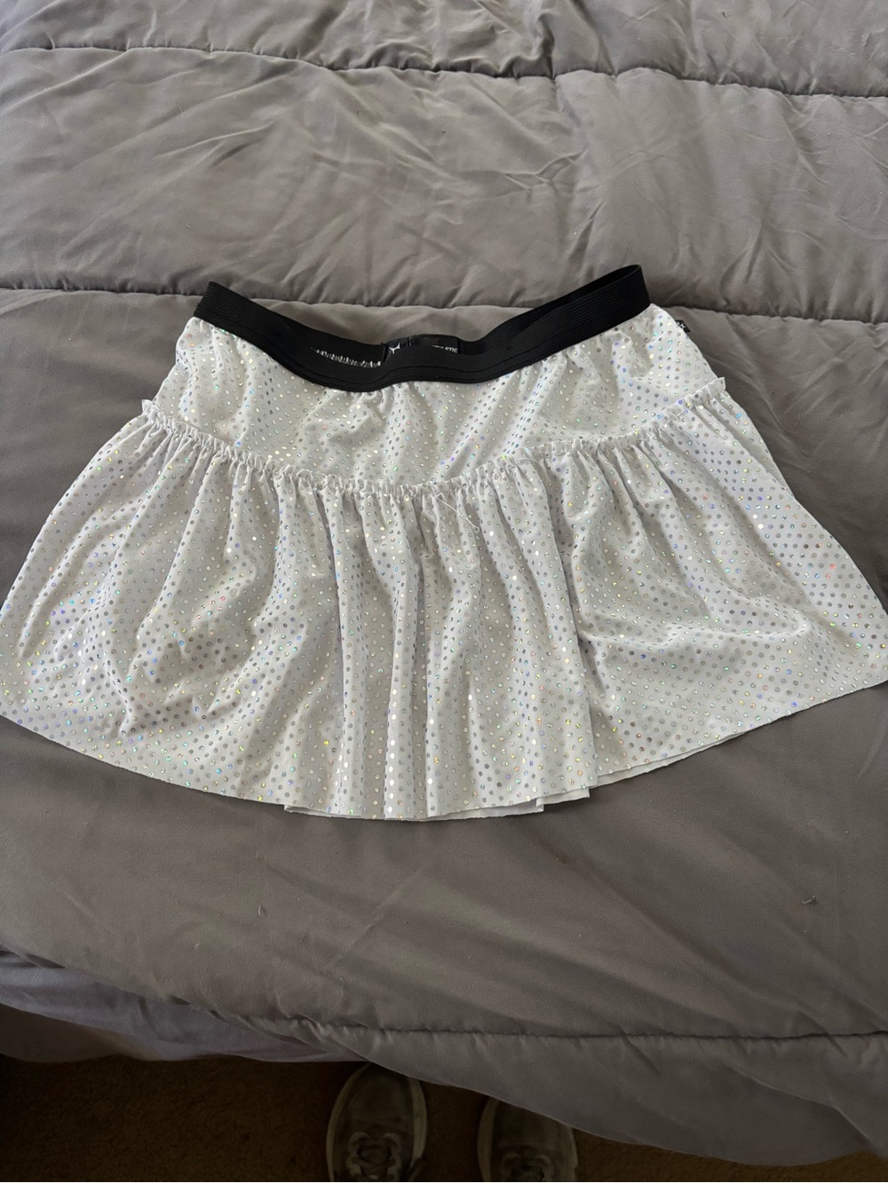 White Sequin Circle Skirt with Black Elastic Waistband